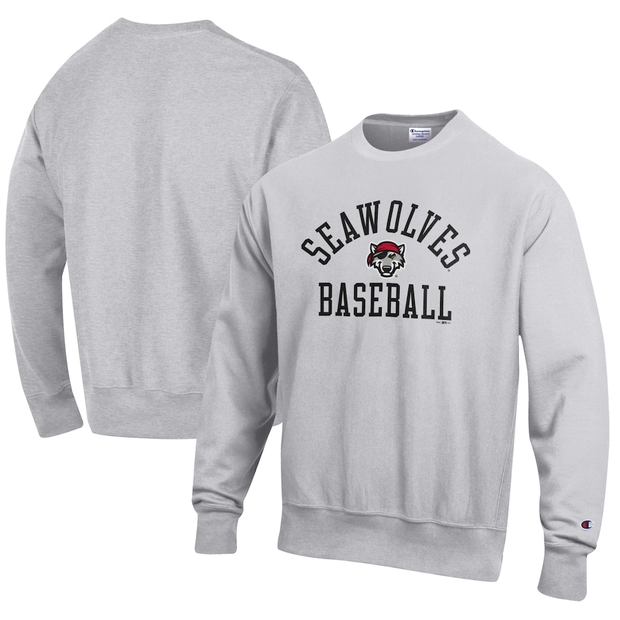 Men's Erie SeaWolves Champion Gray Baseball Reverse Weave Pullover Sweatshirt Men's Erie SeaWolves Champion Gray Baseball Reverse Weave Pullover Sweatshirt