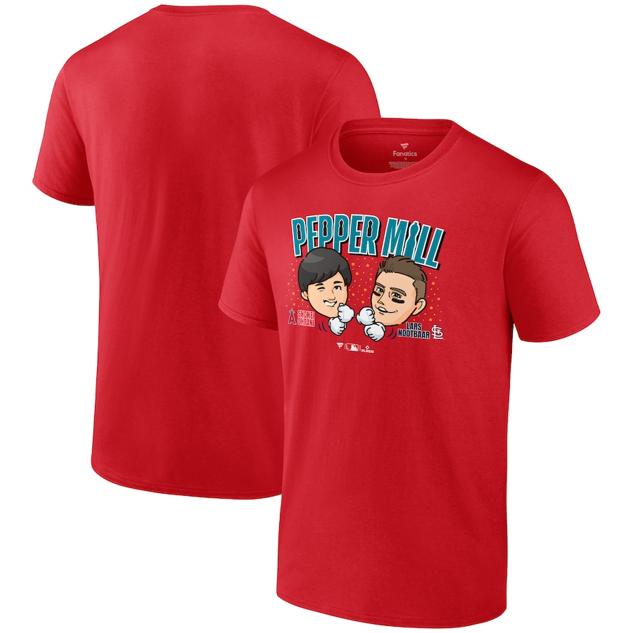 Men's Red Shohei Ohtani x Lars Nootbaar Pepper Mill T-Shirt Men's Red Shohei Ohtani x Lars Nootbaar Pepper Mill T-Shirt