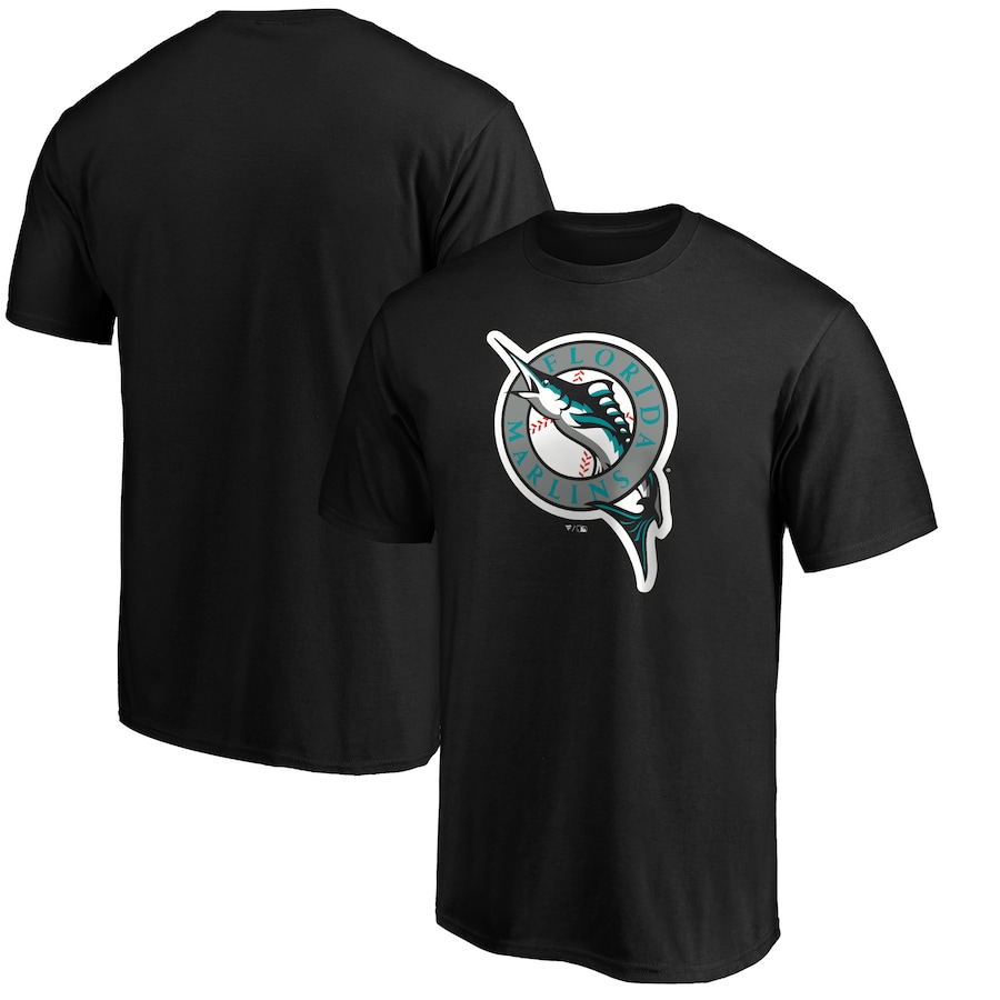 Men's Florida Marlins Black Cooperstown Collection Huntington Logo T-Shirt Men's Florida Marlins Black Cooperstown Collection Huntington Logo T-Shirt