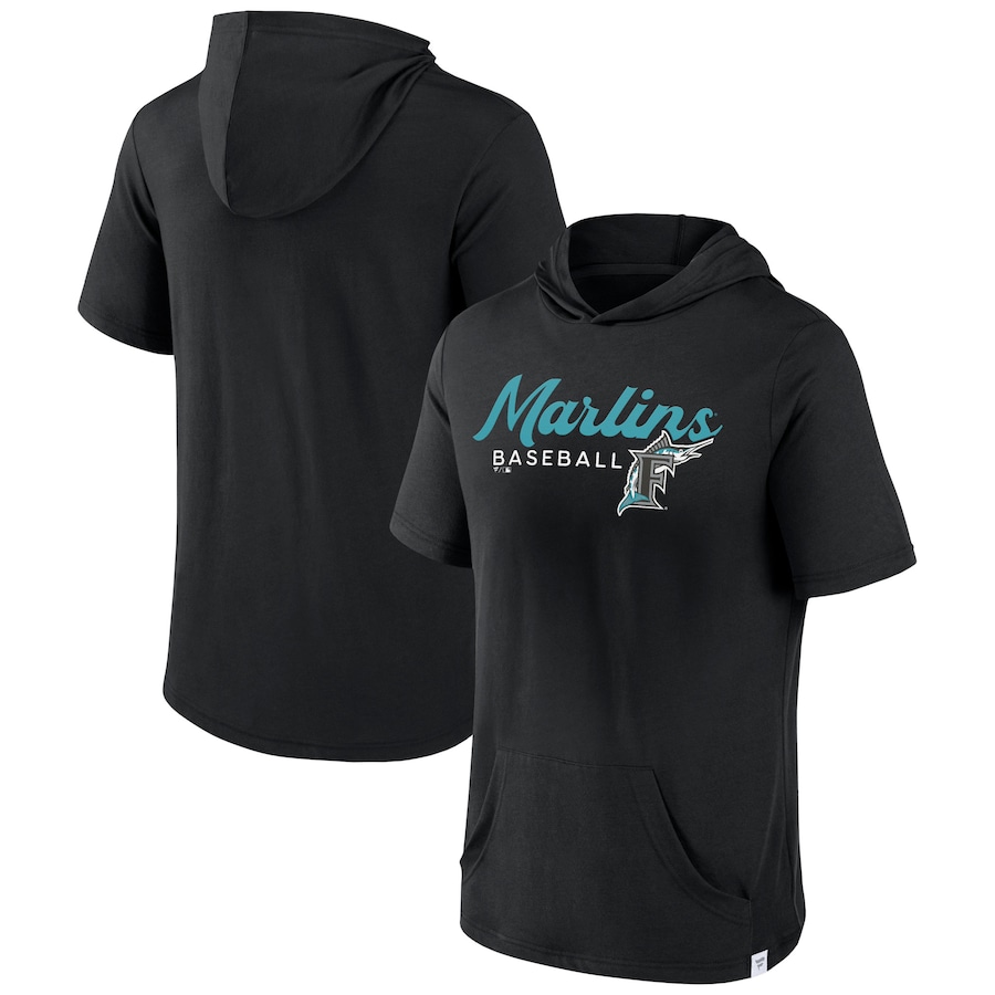 Men's Florida Marlins Black Offensive Strategy Short Sleeve Pullover Hoodie Men's Florida Marlins Black Offensive Strategy Short Sleeve Pullover Hoodie