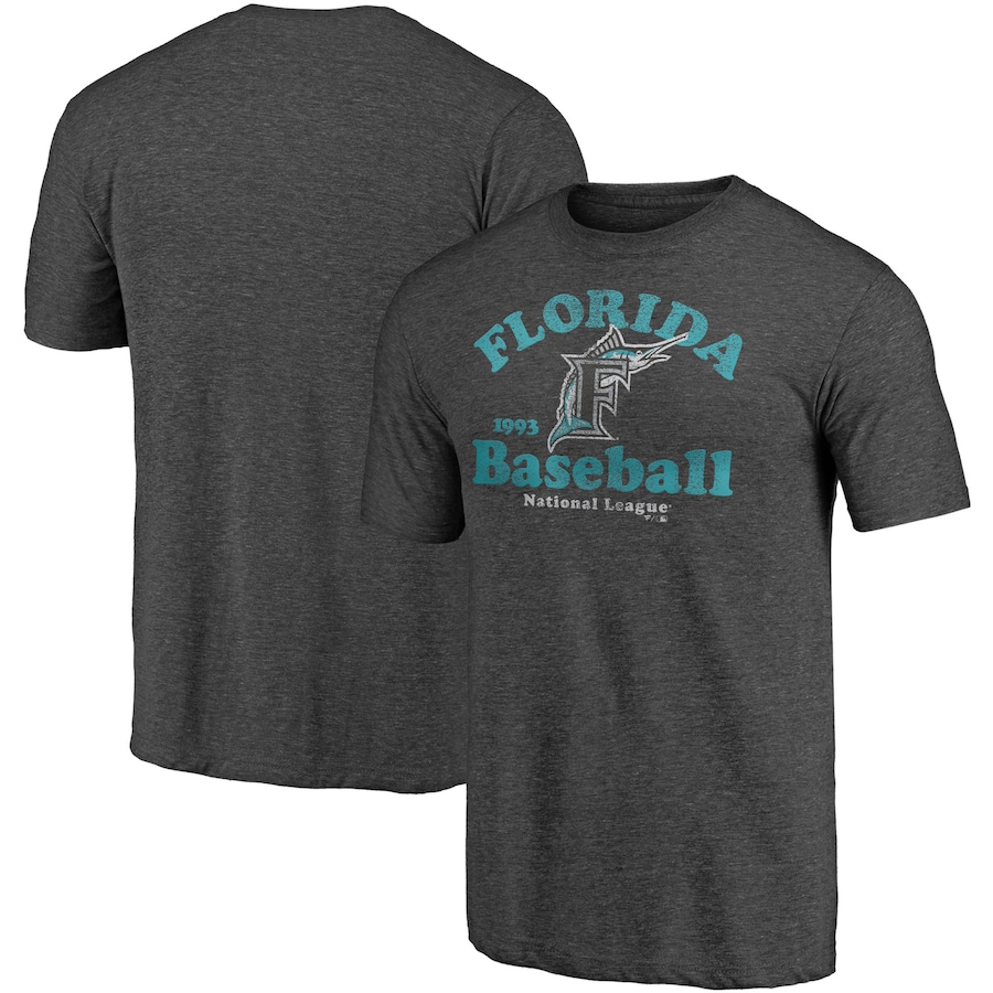 Men's Florida Marlins Heathered Charcoal Cooperstown Collection True Classics Tri-Blend T-Shirt Men's Florida Marlins Heathered Charcoal Cooperstown Collection True Classics Tri-Blend T-Shirt