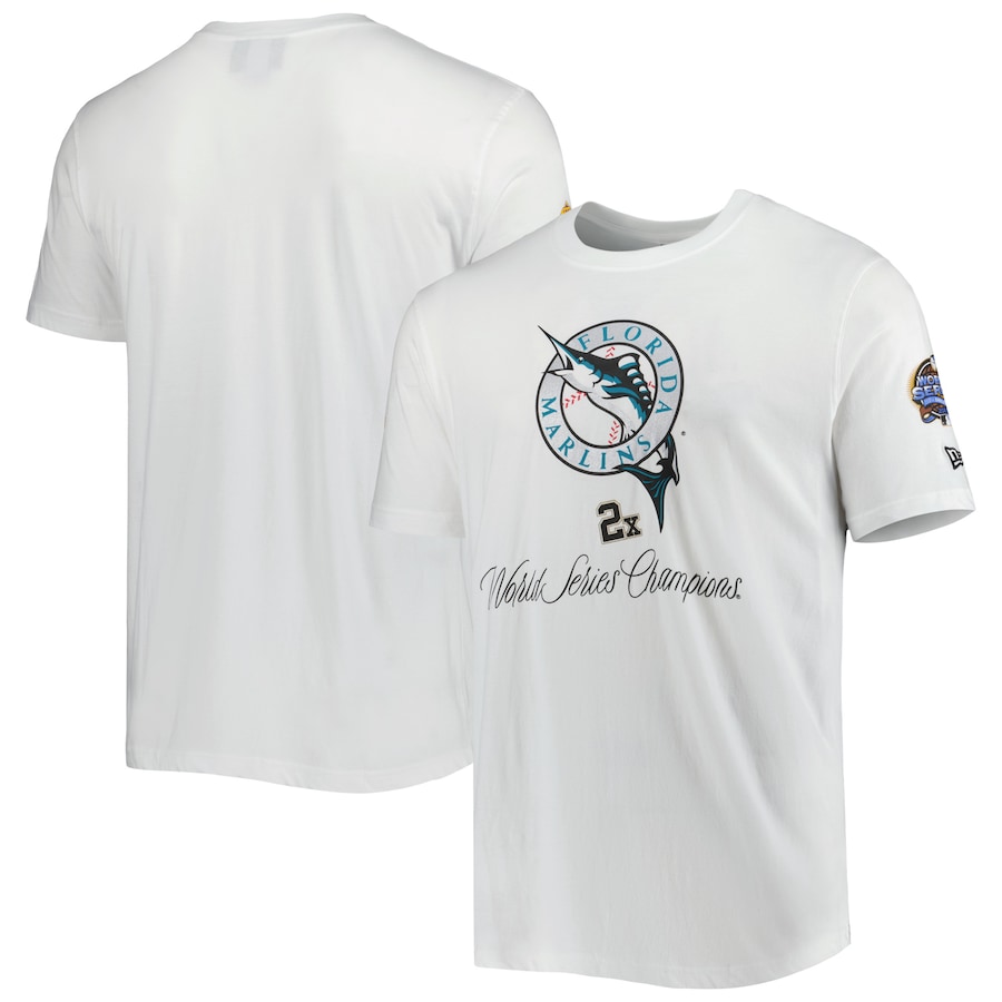 Men's Florida Marlins New Era White Historical Championship T-Shirt Men's Florida Marlins New Era White Historical Championship T-Shirt