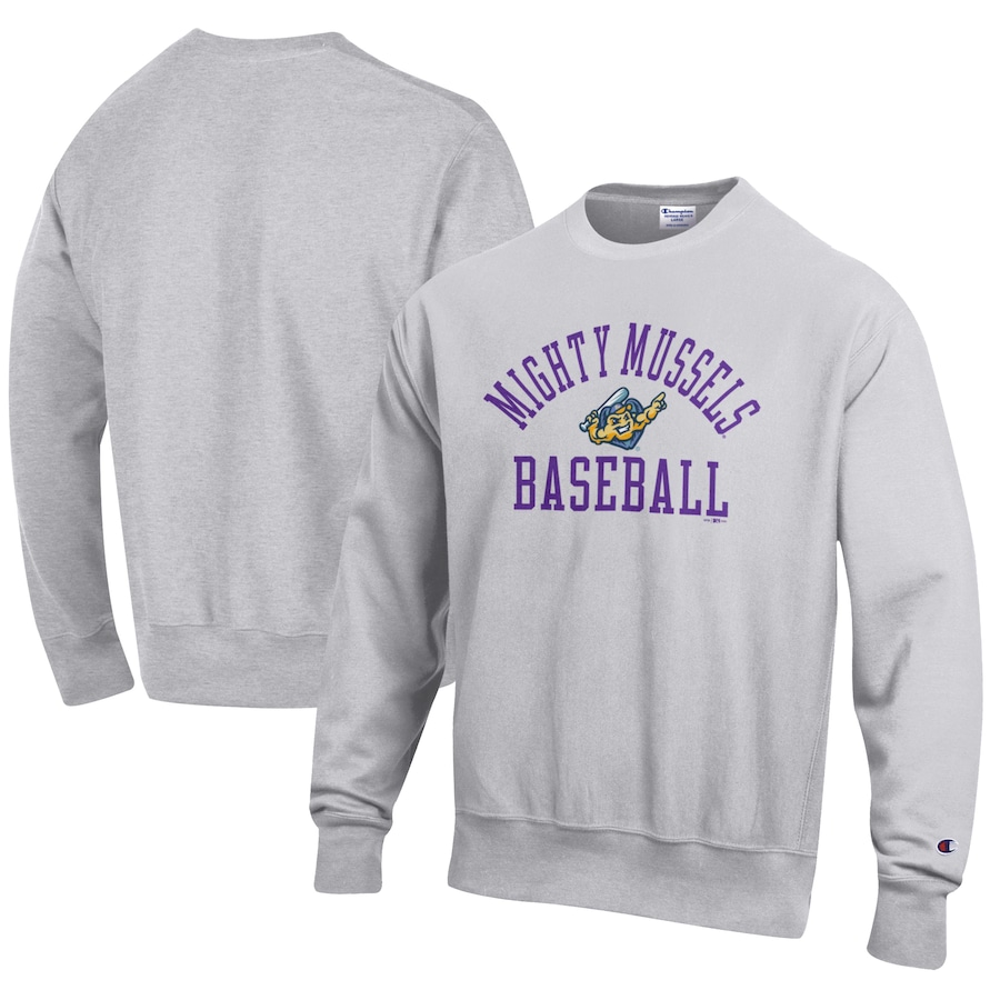 Men's Fort Myers Mighty Mussels Champion Gray Baseball Reverse Weave Pullover Sweatshirt Men's Fort Myers Mighty Mussels Champion Gray Baseball Reverse Weave Pullover Sweatshirt