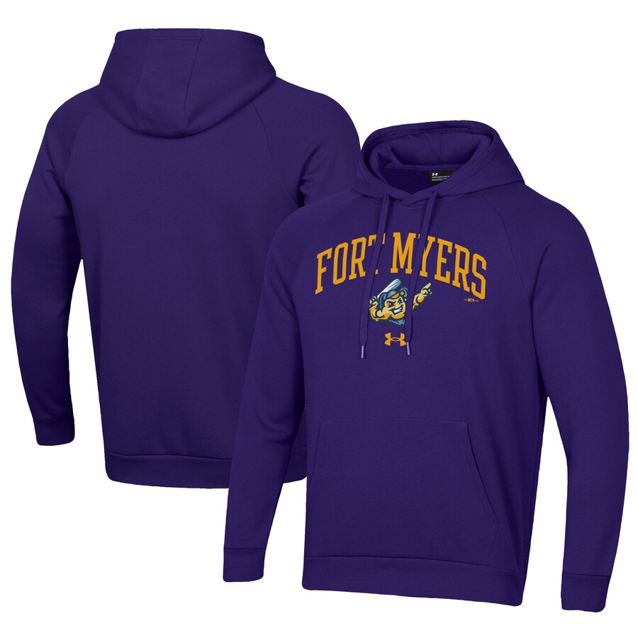 Men's Fort Myers Mighty Mussels Under Armour Purple All Day Fleece Pullover Hoodie Men's Fort Myers Mighty Mussels Under Armour Purple All Day Fleece Pullover Hoodie