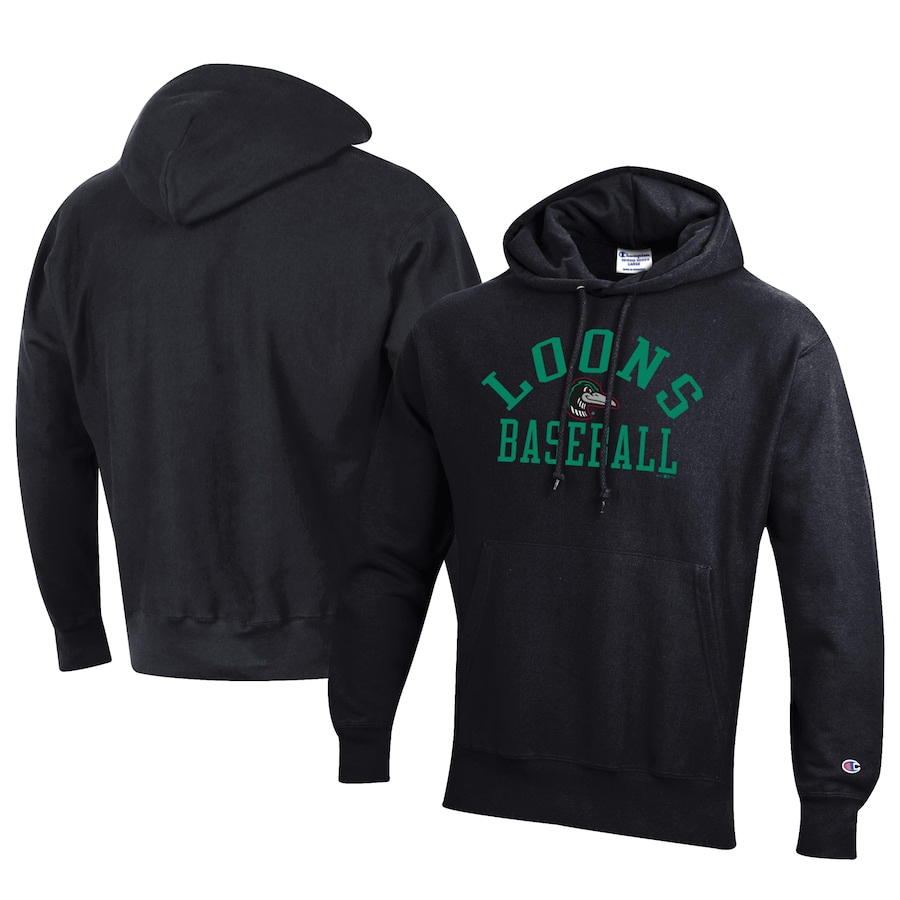 Men's Great Lakes Loons Champion Black Baseball Reverse Weave Pullover Hoodie