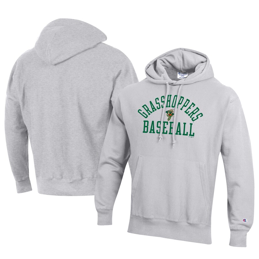 Men's Greensboro Grasshoppers Champion Gray Baseball Reverse Weave Pullover Hoodie Men's Greensboro Grasshoppers Champion Gray Baseball Reverse Weave Pullover Hoodie
