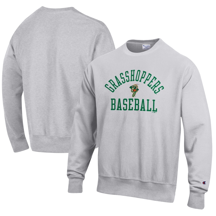 Men's Greensboro Grasshoppers Champion Gray Baseball Reverse Weave Pullover Sweatshirt Men's Greensboro Grasshoppers Champion Gray Baseball Reverse Weave Pullover Sweatshirt