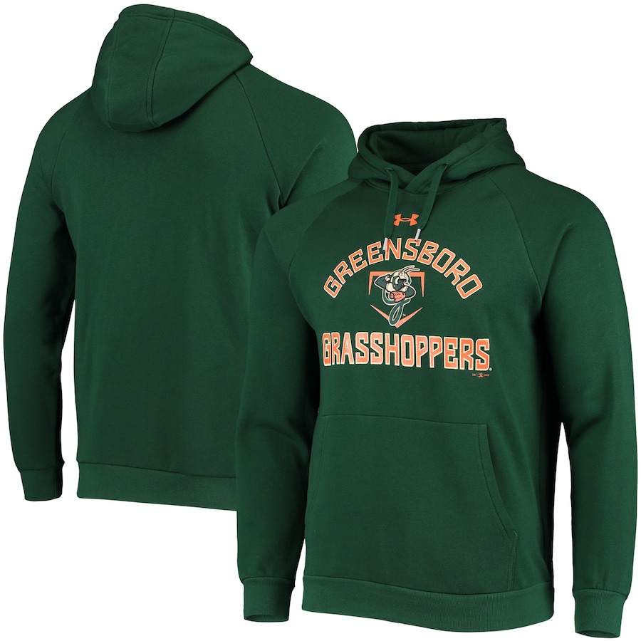Men's Greensboro Grasshoppers Under Armour Green All Day Raglan Fleece Pullover Hoodie Men's Greensboro Grasshoppers Under Armour Green All Day Raglan Fleece Pullover Hoodie