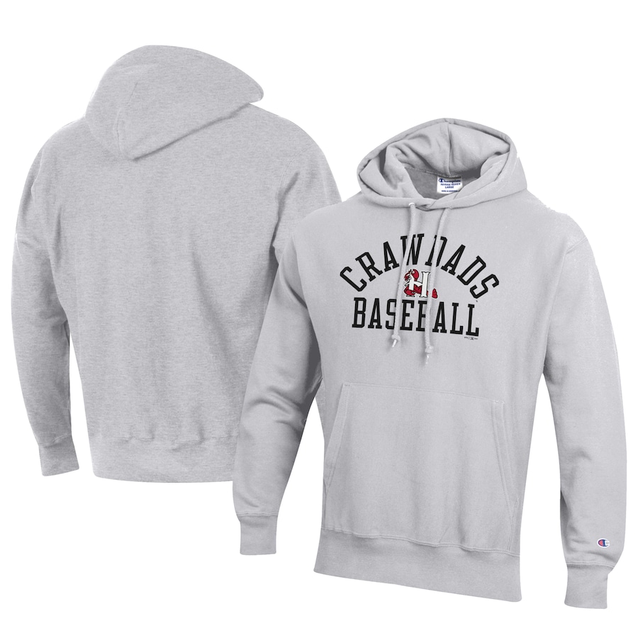 Men's Hickory Crawdads Champion Gray Baseball Reverse Weave Pullover Hoodie Men's Hickory Crawdads Champion Gray Baseball Reverse Weave Pullover Hoodie