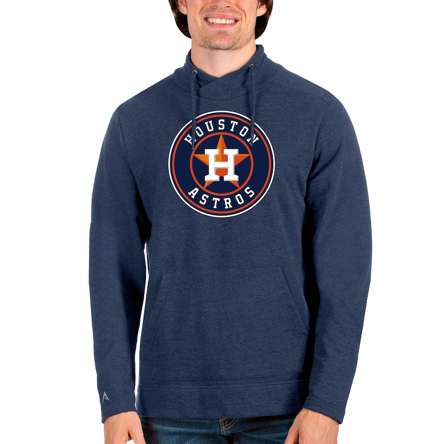 Men's Houston Astros Antigua Heathered Navy Reward Pullover Sweatshirt