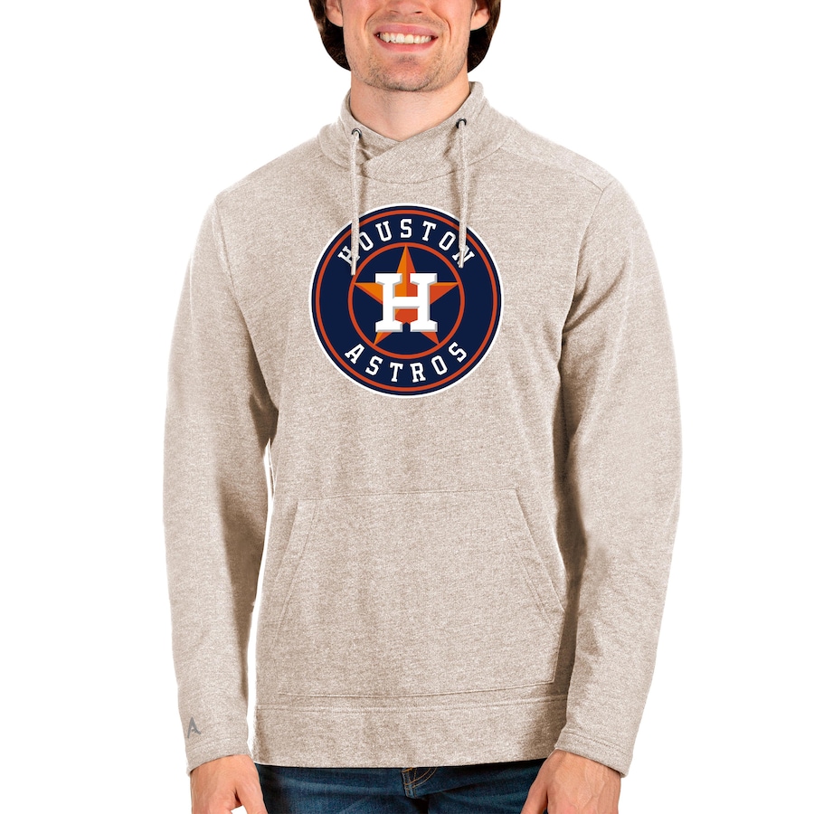 Men's Houston Astros Antigua Oatmeal Reward Pullover Sweatshirt