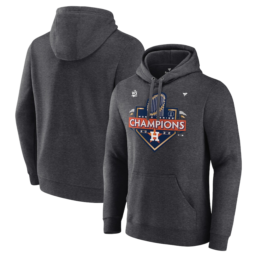 Men's Houston Astros Heather Charcoal 2022 World Series Champions Locker Room Pullover Hoodie Men's Houston Astros Heather Charcoal 2022 World Series Champions Locker Room Pullover Hoodie