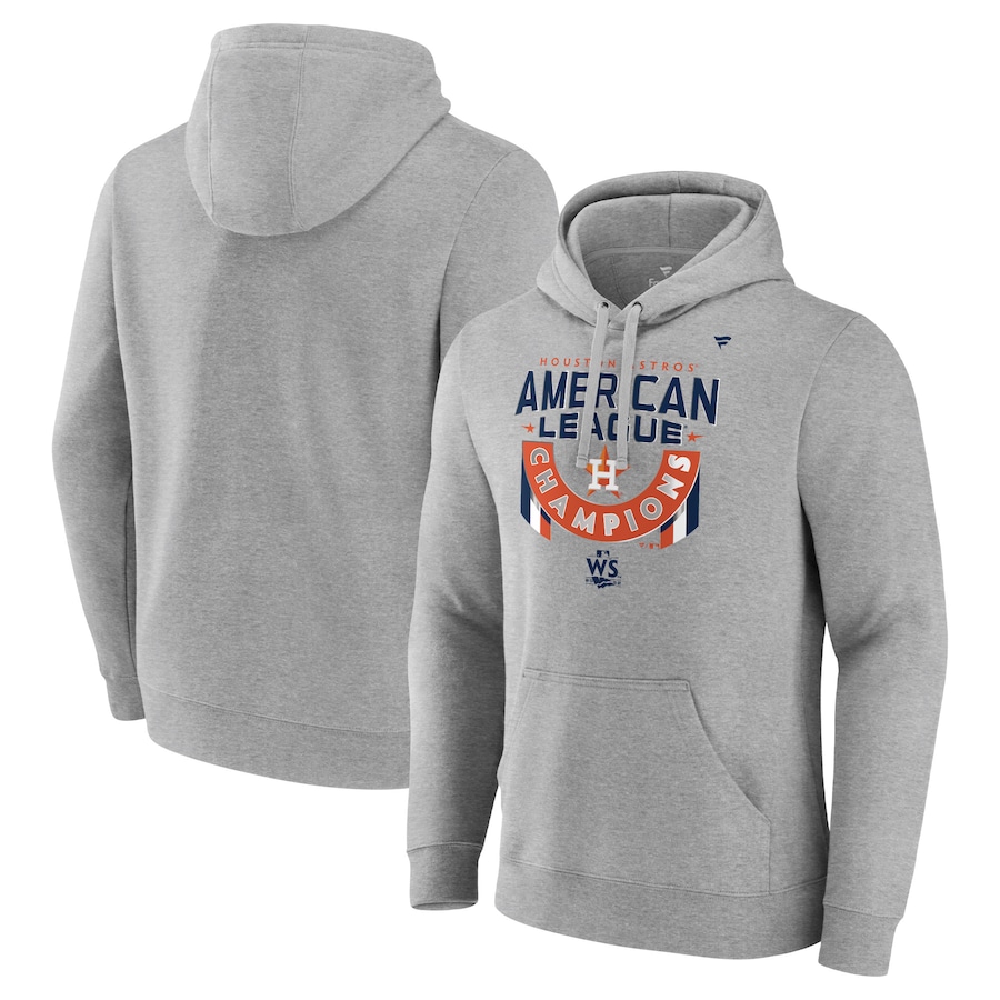 Men's Houston Astros Heather Gray 2022 American League Champions Locker Room Pullover Hoodie Men's Houston Astros Heather Gray 2022 American League Champions Locker Room Pullover Hoodie