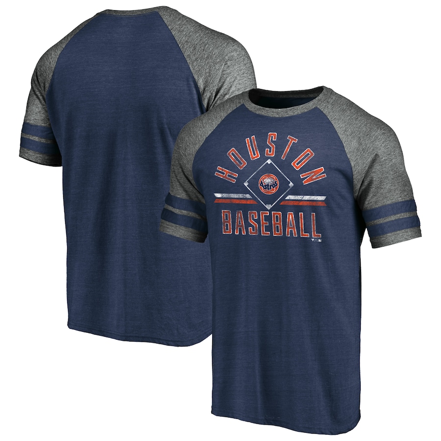 Men's Houston Astros Heathered Navy/Gray True Classics Diamond Legacy Tri-Blend Raglan T-Shirt