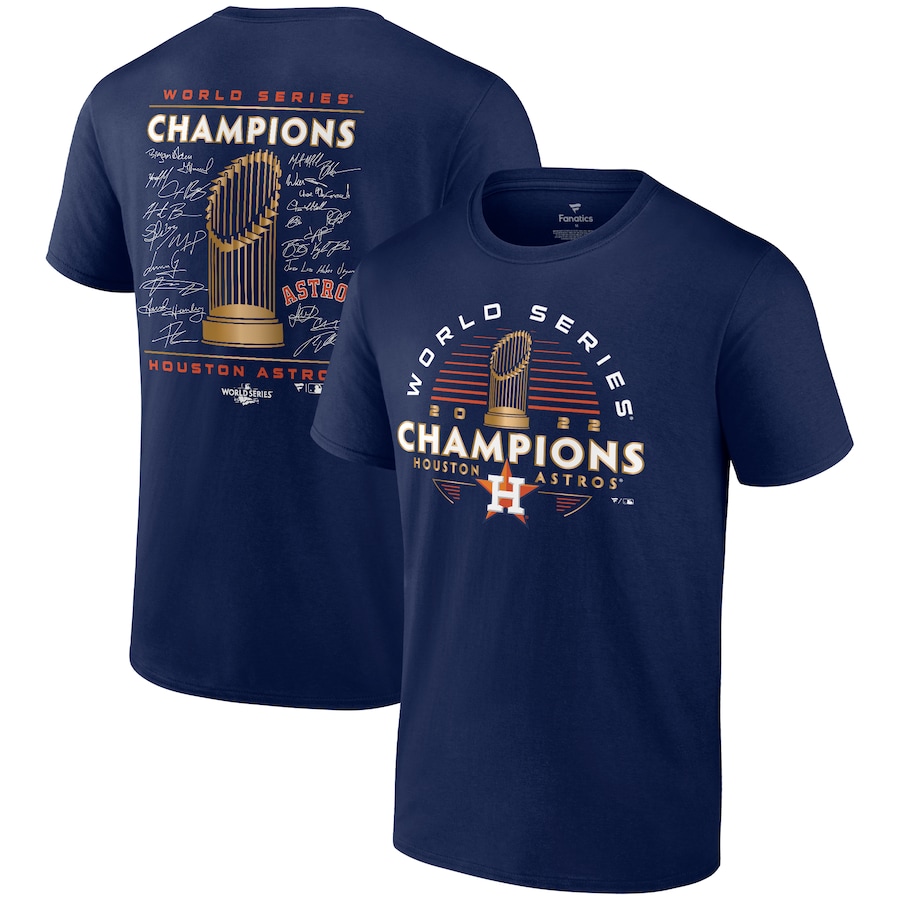 Men's Houston Astros Navy 2022 World Series Champions Signature Roster T-Shirt Men's Houston Astros Navy 2022 World Series Champions Signature Roster T-Shirt