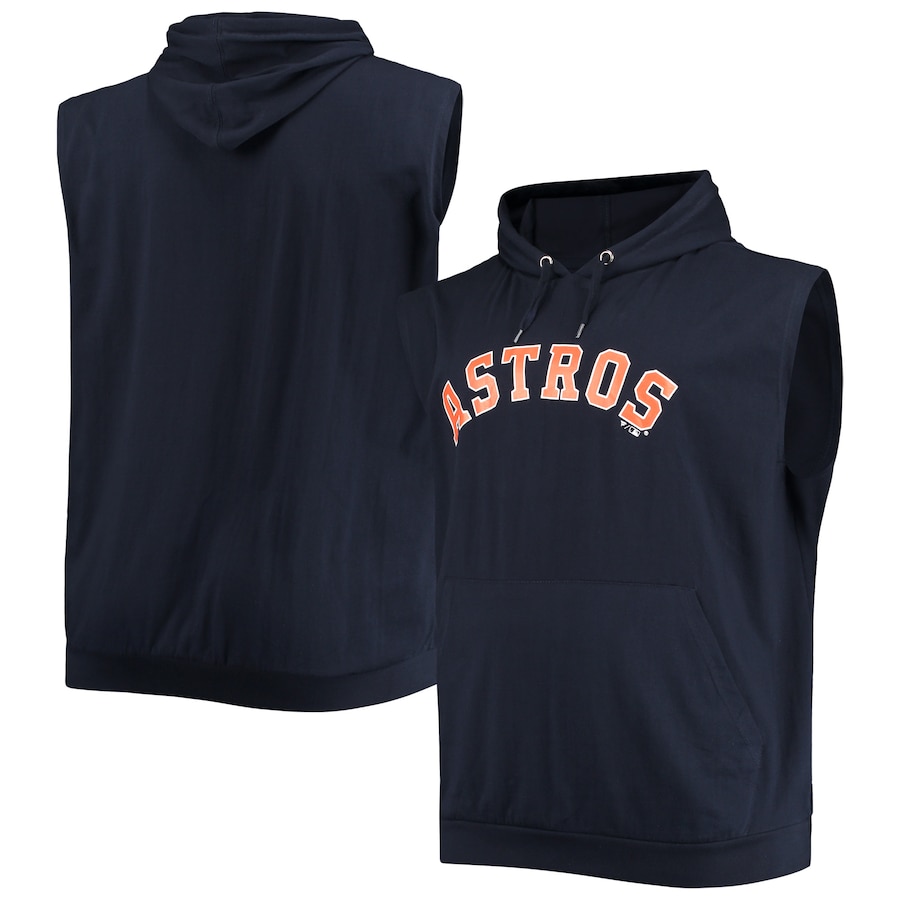 Men's Houston Astros Navy Jersey Muscle Sleeveless Pullover Hoodie Men's Houston Astros Navy Jersey Muscle Sleeveless Pullover Hoodie