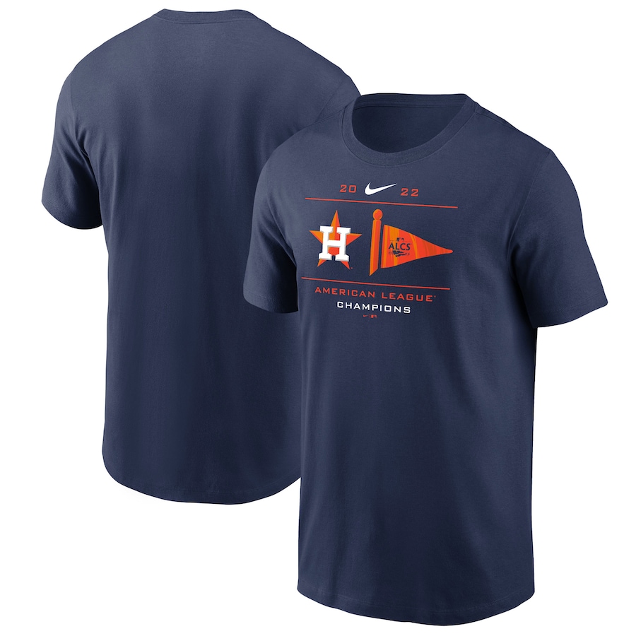 Men's Houston Astros Nike Navy 2022 American League Champions Pennant T-Shirt Men's Houston Astros Nike Navy 2022 American League Champions Pennant T-Shirt