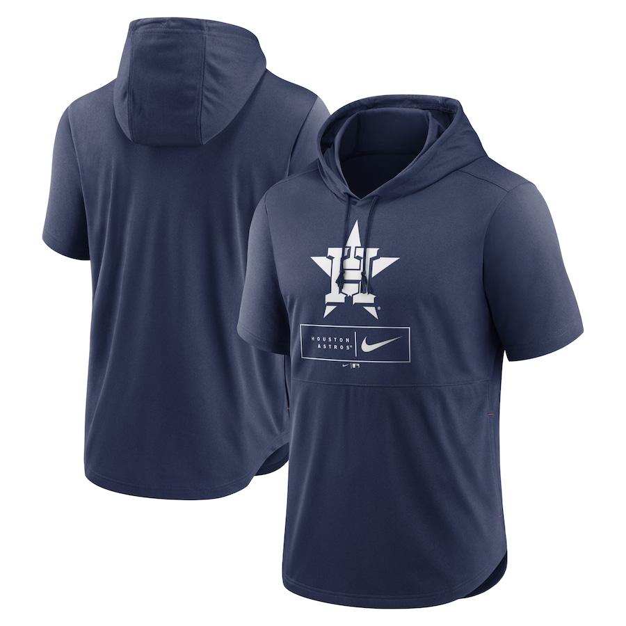 Men's Houston Astros Nike Navy Logo Lockup Performance Short-Sleeved Pullover Hoodie
