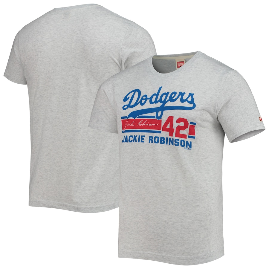 Men's Jackie Robinson Homage Heathered Gray Remix Jersey Tri-Blend T-Shirt
