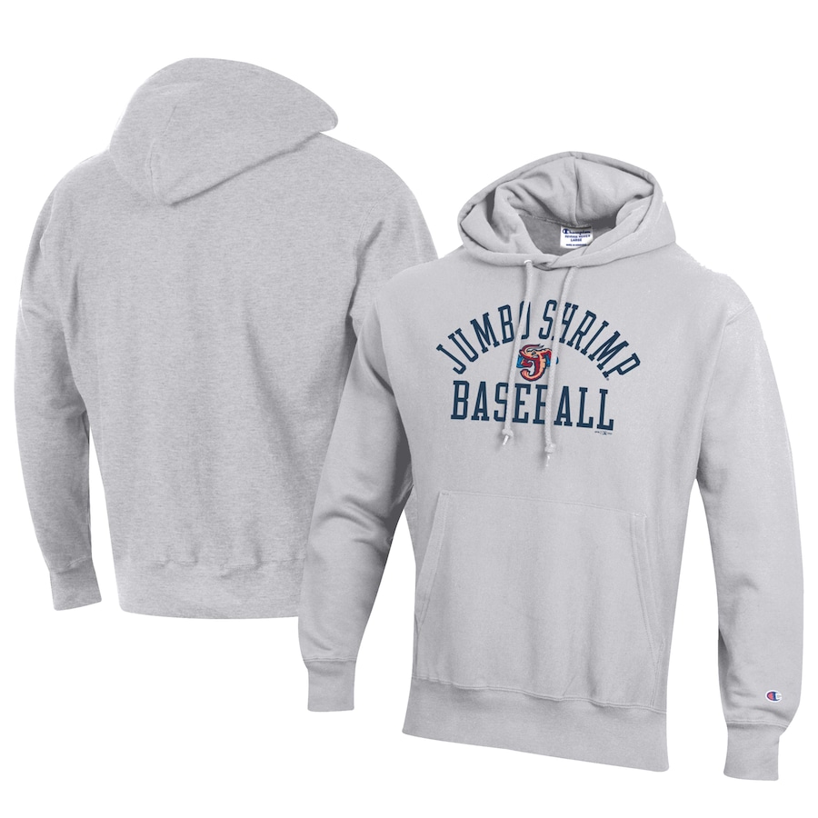 Men's Jacksonville Jumbo Shrimp Champion Gray Baseball Reverse Weave Pullover Hoodie Men's Jacksonville Jumbo Shrimp Champion Gray Baseball Reverse Weave Pullover Hoodie