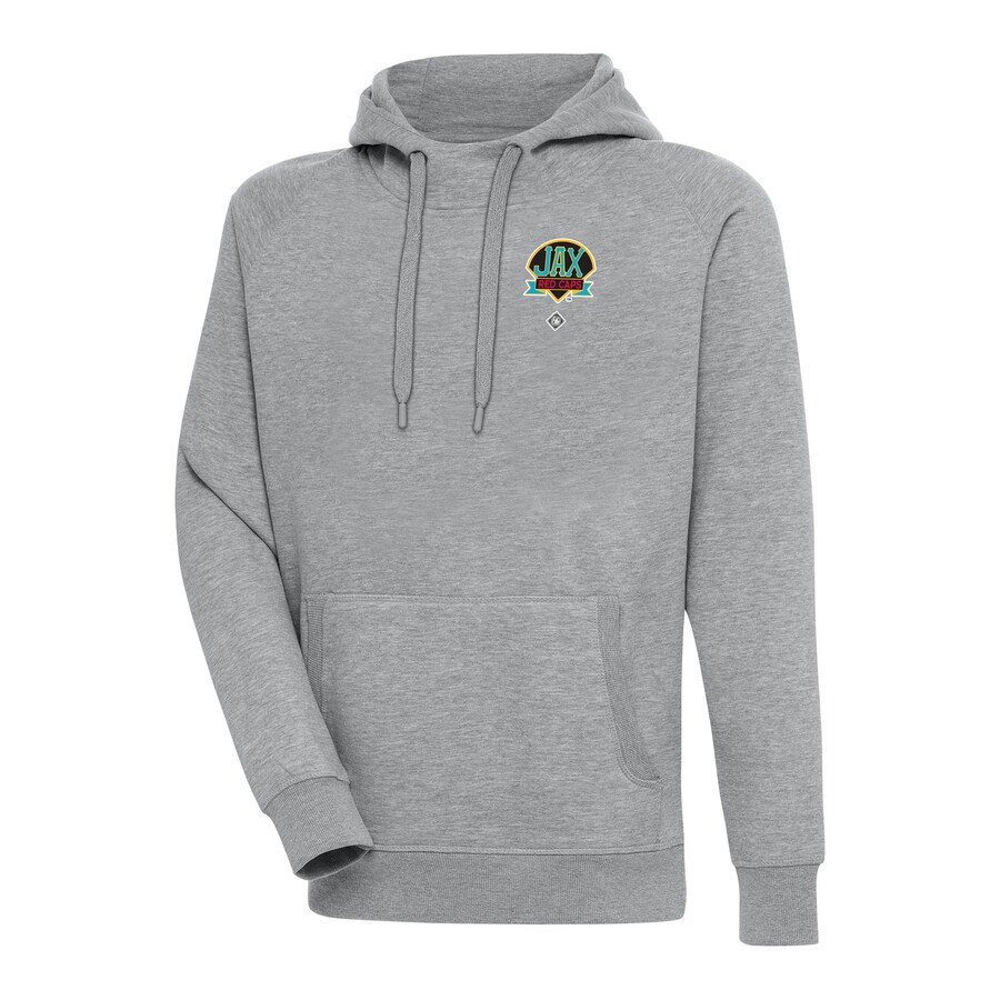 Men's Jacksonville Red Caps Antigua Heather Gray Victory Pullover Hoodie Men's Jacksonville Red Caps Antigua Heather Gray Victory Pullover Hoodie