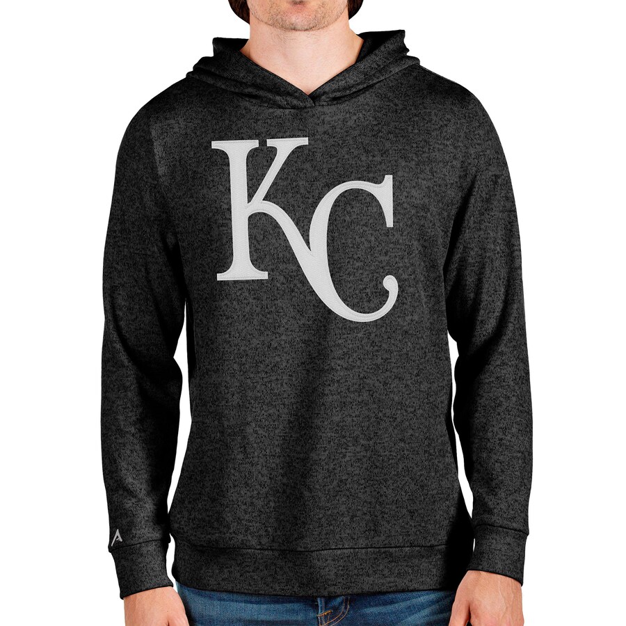 Men's Kansas City Royals Antigua Heathered Black Team Logo Absolute Pullover Hoodie