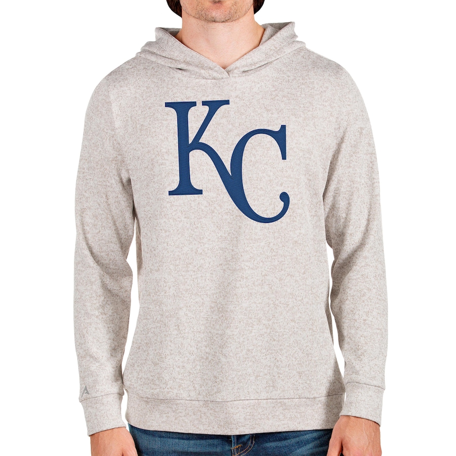 Men's Kansas City Royals Antigua Oatmeal Team Logo Absolute Pullover Hoodie