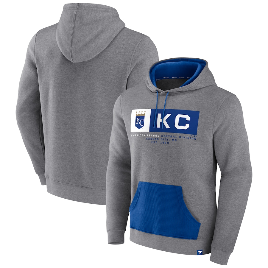 Men's Kansas City Royals Heathered Gray/Royal Iconic Steppin Up Fleece Pullover Hoodie