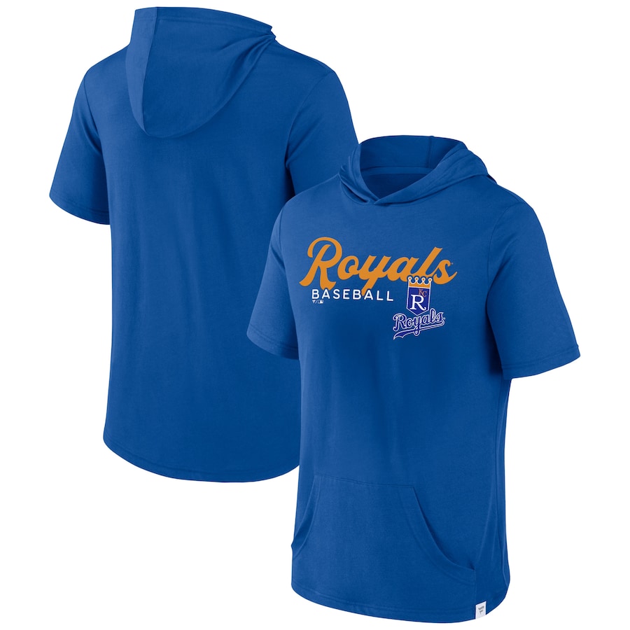 Men's Kansas City Royals Royal Offensive Strategy Short Sleeve Pullover Hoodie Men's Kansas City Royals Royal Offensive Strategy Short Sleeve Pullover Hoodie
