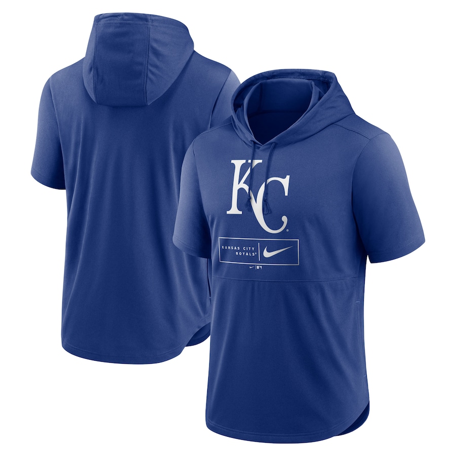 Men's Kansas City Royals Nike Royal Logo Lockup Performance Short-Sleeved Pullover Hoodie Men's Kansas City Royals Nike Royal Logo Lockup Performance Short-Sleeved Pullover Hoodie