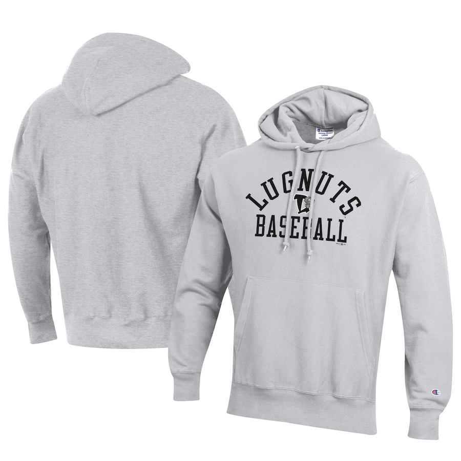 Men's Lansing Lugnuts Champion Gray Baseball Reverse Weave Pullover Hoodie Men's Lansing Lugnuts Champion Gray Baseball Reverse Weave Pullover Hoodie