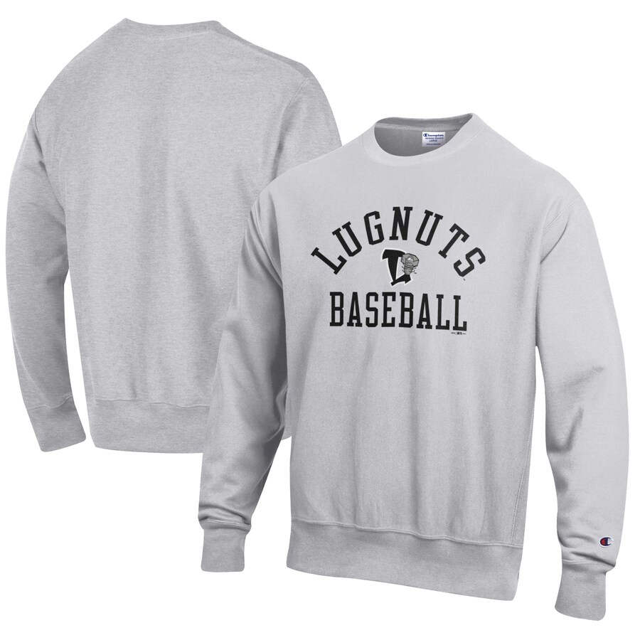 Men's Lansing Lugnuts Champion Gray Baseball Reverse Weave Pullover Sweatshirt Men's Lansing Lugnuts Champion Gray Baseball Reverse Weave Pullover Sweatshirt