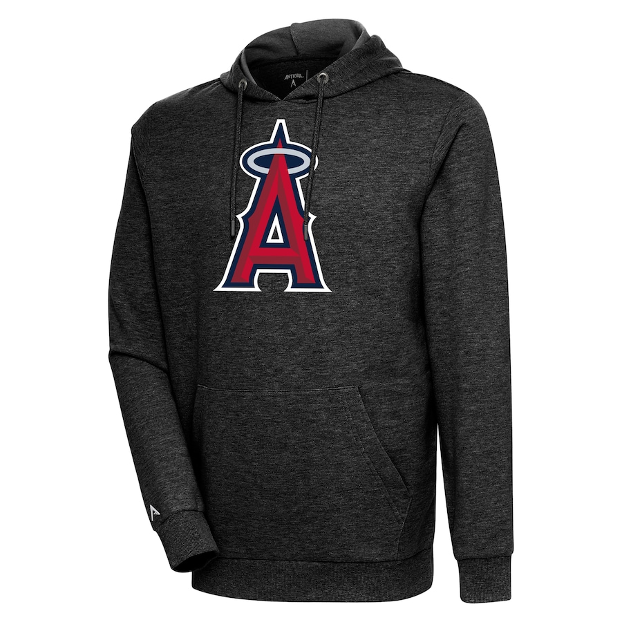 Men's Los Angeles Angels Antigua Heather Black Action Pullover Hoodie