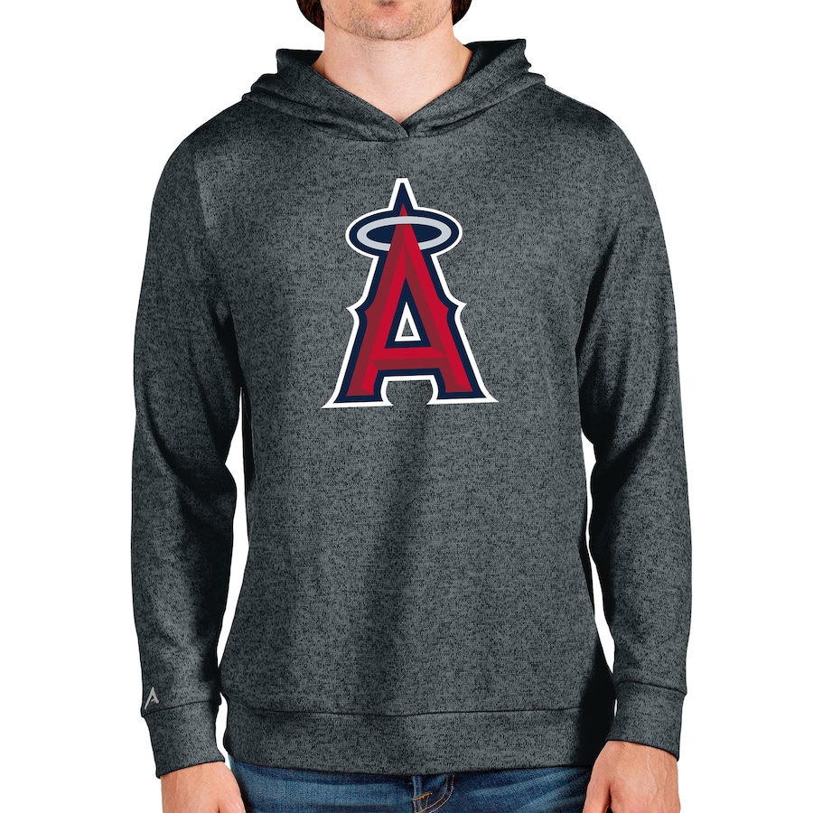 Men's Los Angeles Angels Antigua Heathered Charcoal Team Logo Absolute Pullover Hoodie