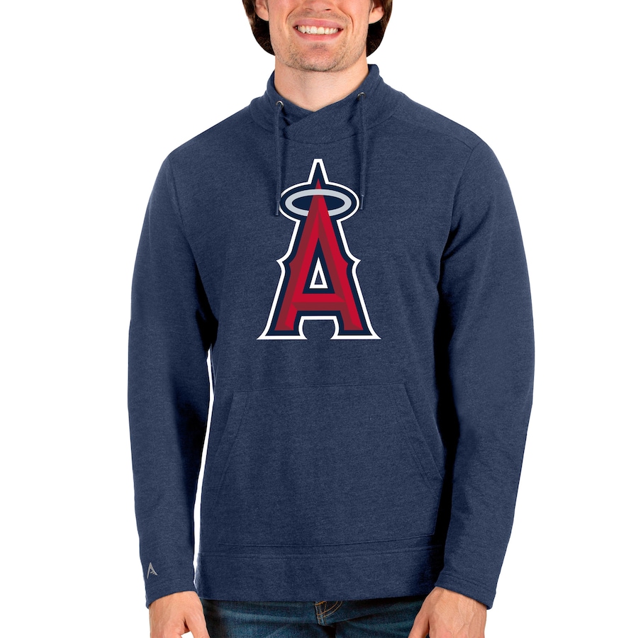 Men's Los Angeles Angels Antigua Heathered Navy Reward Pullover Sweatshirt