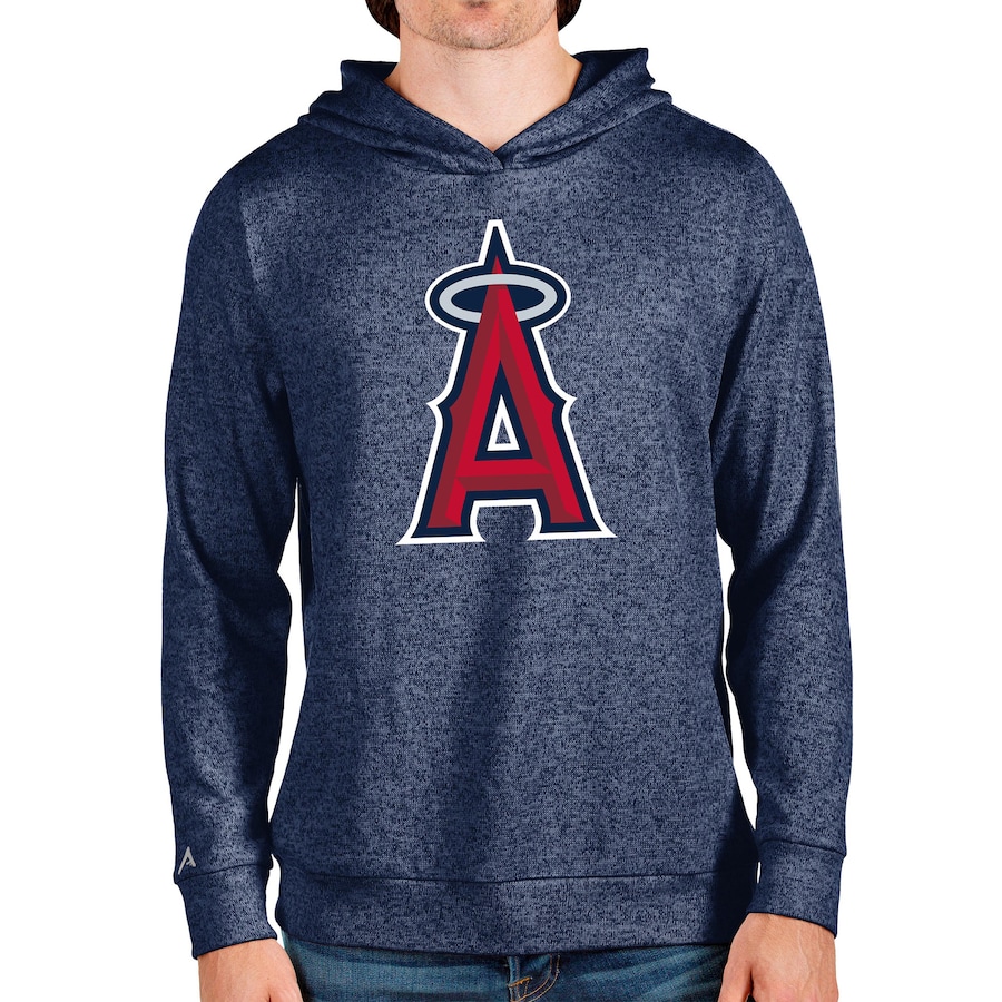 Men's Los Angeles Angels Antigua Heathered Navy Team Logo Absolute Pullover Hoodie