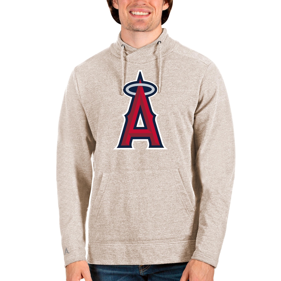 Men's Los Angeles Angels Antigua Oatmeal Reward Pullover Sweatshirt