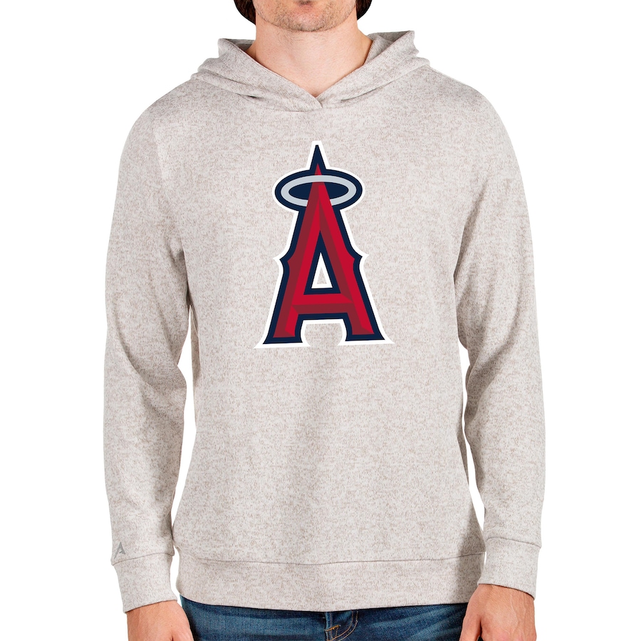 Men's Los Angeles Angels Antigua Oatmeal Team Logo Absolute Pullover Hoodie