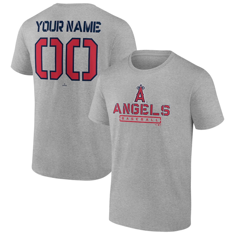 Men's Los Angeles Angels Heather Gray Evanston Stencil Personalized T-Shirt Men's Los Angeles Angels Heather Gray Evanston Stencil Personalized T-Shirt