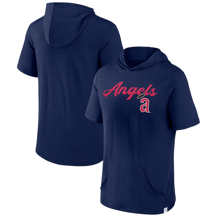Men's Los Angeles Angels Navy Offensive Strategy Short Sleeve Pullover Hoodie Men's Los Angeles Angels Navy Offensive Strategy Short Sleeve Pullover Hoodie