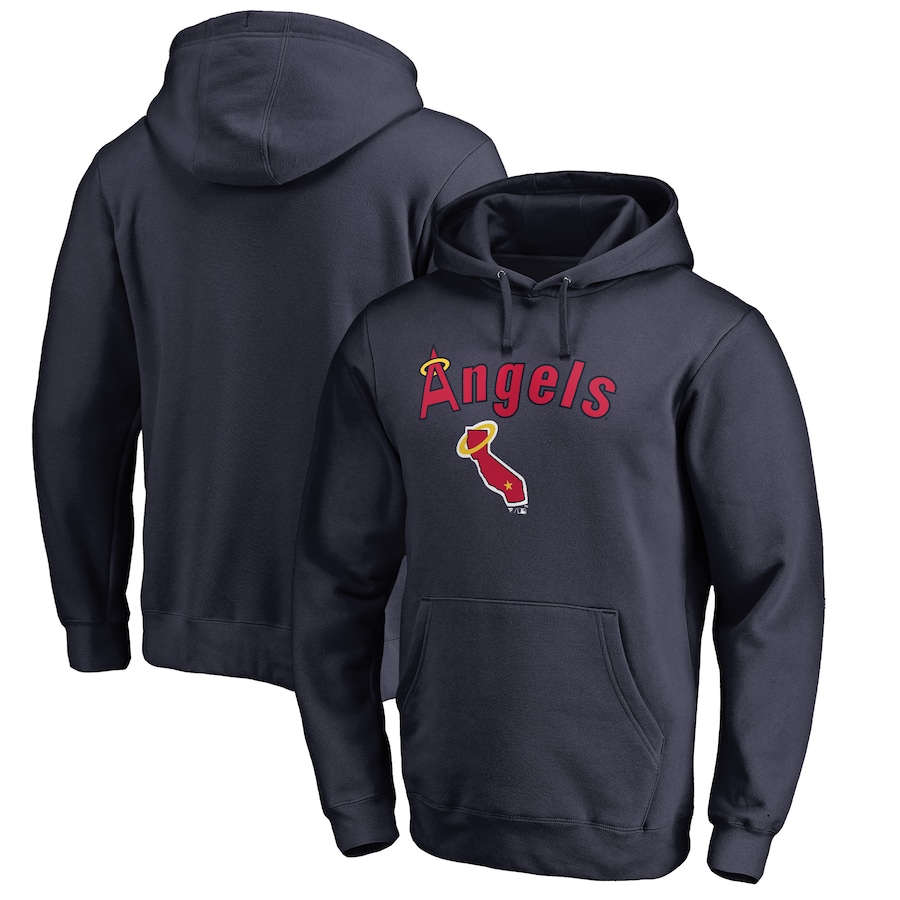 Men's Los Angeles Angels Navy Vintage Cooperstown Collection Wahconah Fitted Pullover Hoodie