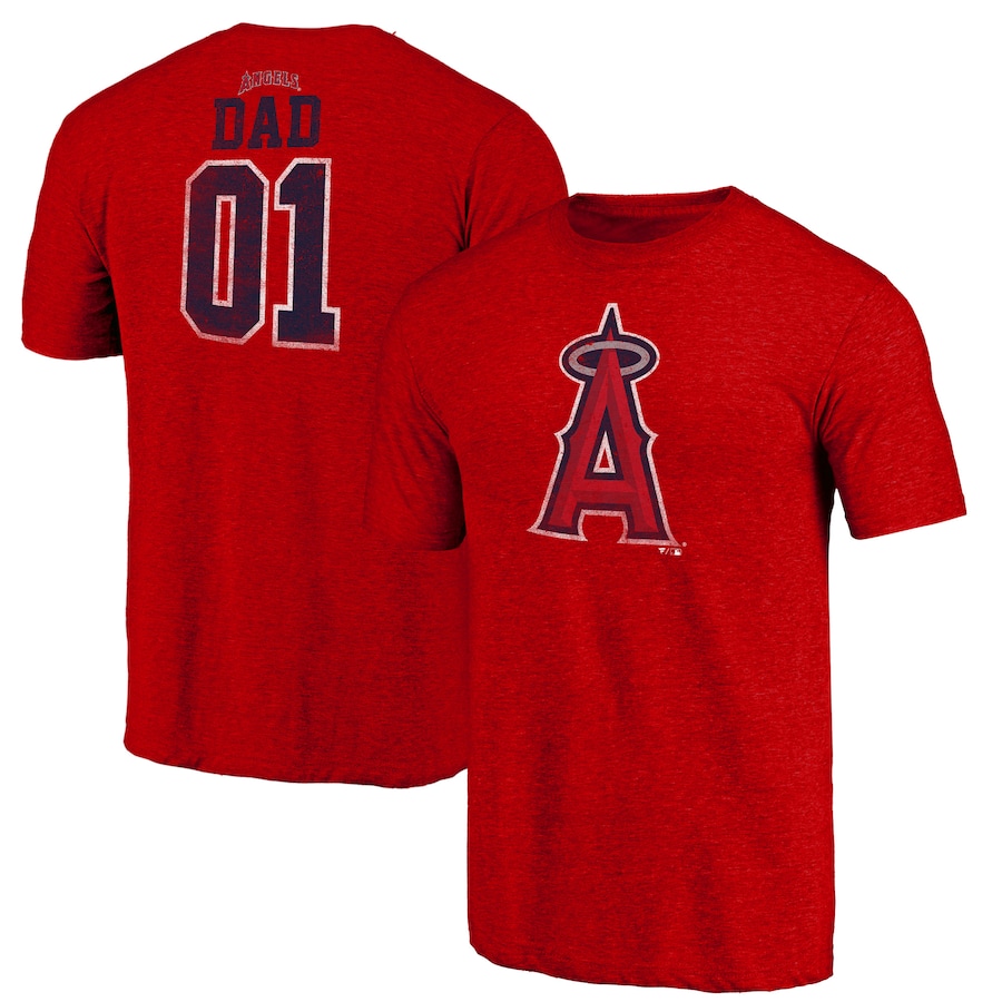 Men's Los Angeles Angels Red Father's Day Greatest Dad Tri-Blend T-Shirt Men's Los Angeles Angels Red Father's Day Greatest Dad Tri-Blend T-Shirt