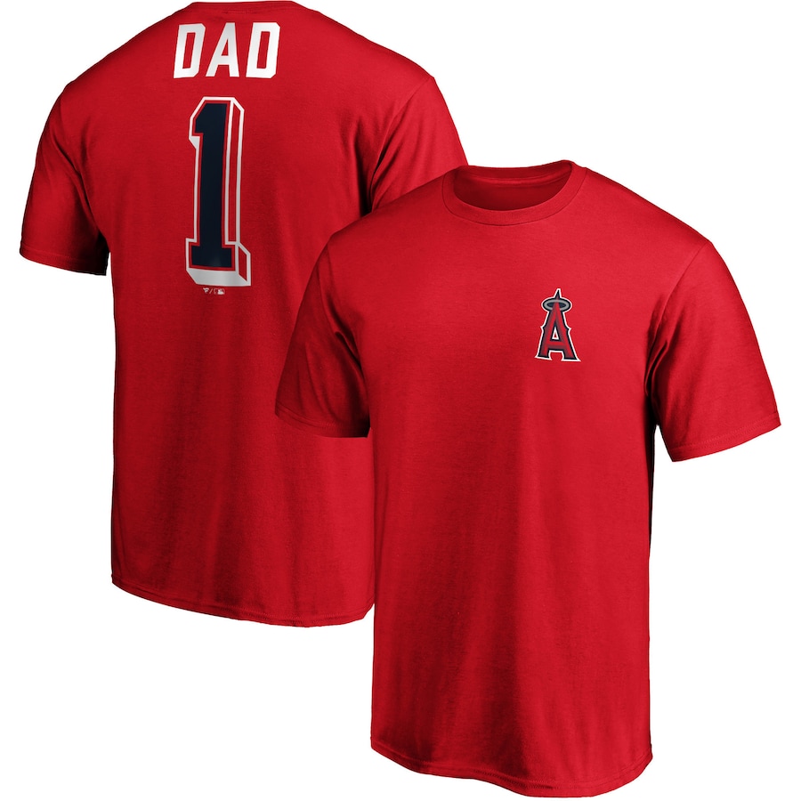 Men's Los Angeles Angels Red Number One Dad Team T-Shirt Men's Los Angeles Angels Red Number One Dad Team T-Shirt