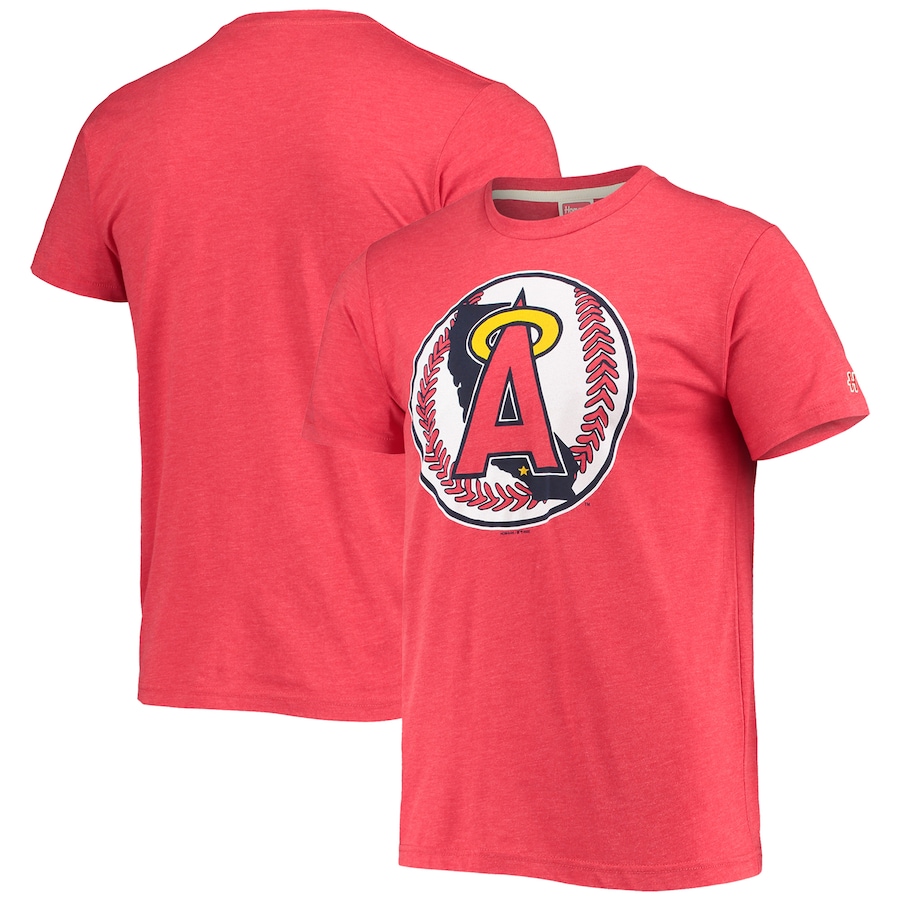 Men's Los Angeles Angels Homage Red Hand-Drawn Logo Tri-Blend T-Shirt Men's Los Angeles Angels Homage Red Hand-Drawn Logo Tri-Blend T-Shirt