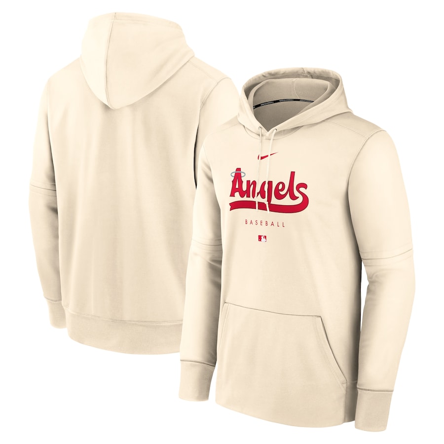 Men's Los Angeles Angels Nike Cream City Connect Pregame Performance Pullover Hoodie Men's Los Angeles Angels Nike Cream City Connect Pregame Performance Pullover Hoodie
