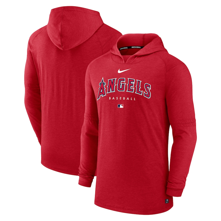 Men's Los Angeles Angels Nike Heather Red Authentic Collection Early Work Tri-Blend Performance Pullover Hoodie Men's Los Angeles Angels Nike Heather Red Authentic Collection Early Work Tri-Blend Performance Pullover Hoodie
