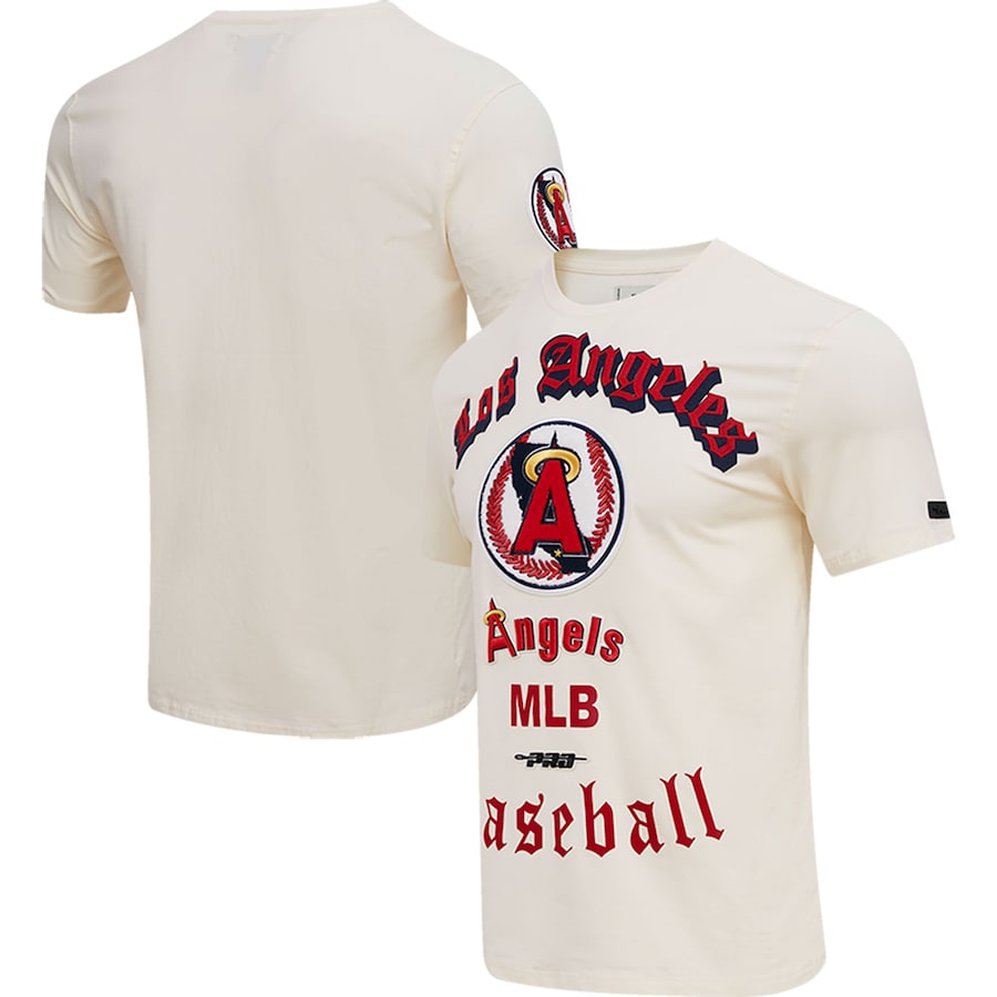 Men's Los Angeles Angels Pro Standard Cream Cooperstown Collection Old English T-Shirt