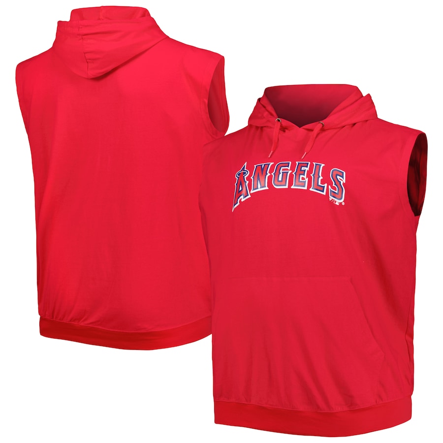 Men's Los Angeles Angels Red Jersey Pullover Muscle Hoodie Men's Los Angeles Angels Red Jersey Pullover Muscle Hoodie
