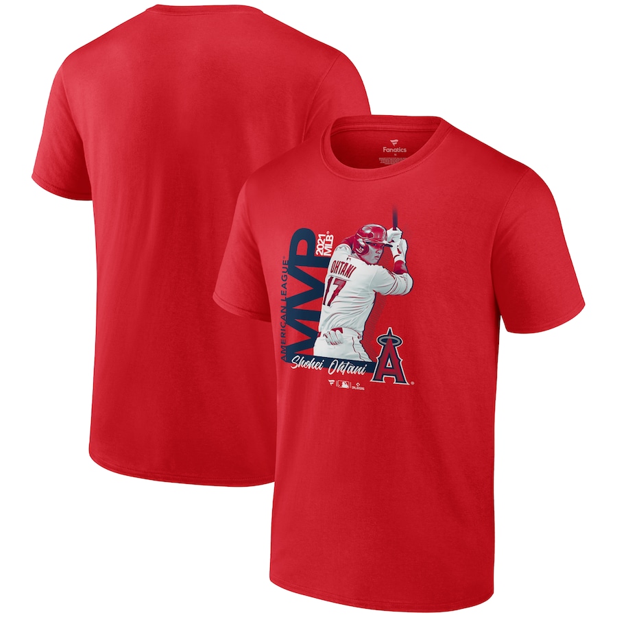 Men's Los Angeles Angels Shohei Ohtani Red 2021 AL MVP T-Shirt Men's Los Angeles Angels Shohei Ohtani Red 2021 AL MVP T-Shirt