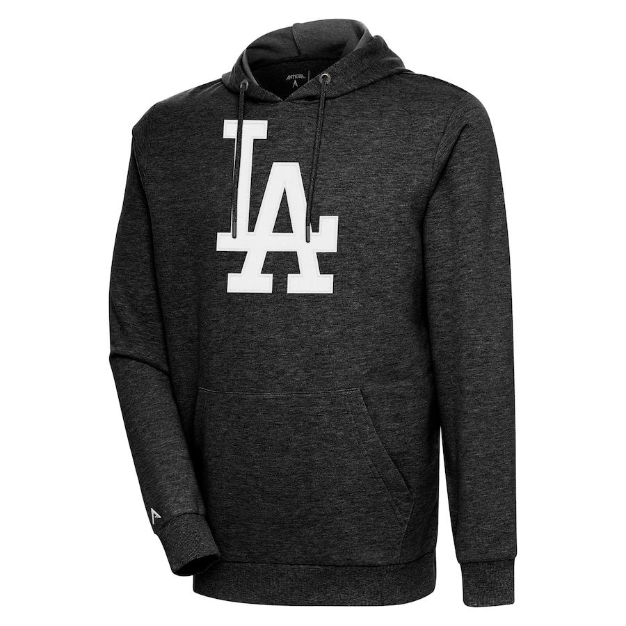 Men's Los Angeles Dodgers Antigua Heather Black Action Pullover Hoodie